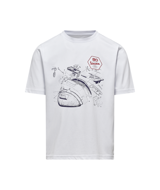 VESPA 80TH TEE TECHNICAL DRAW WHITE